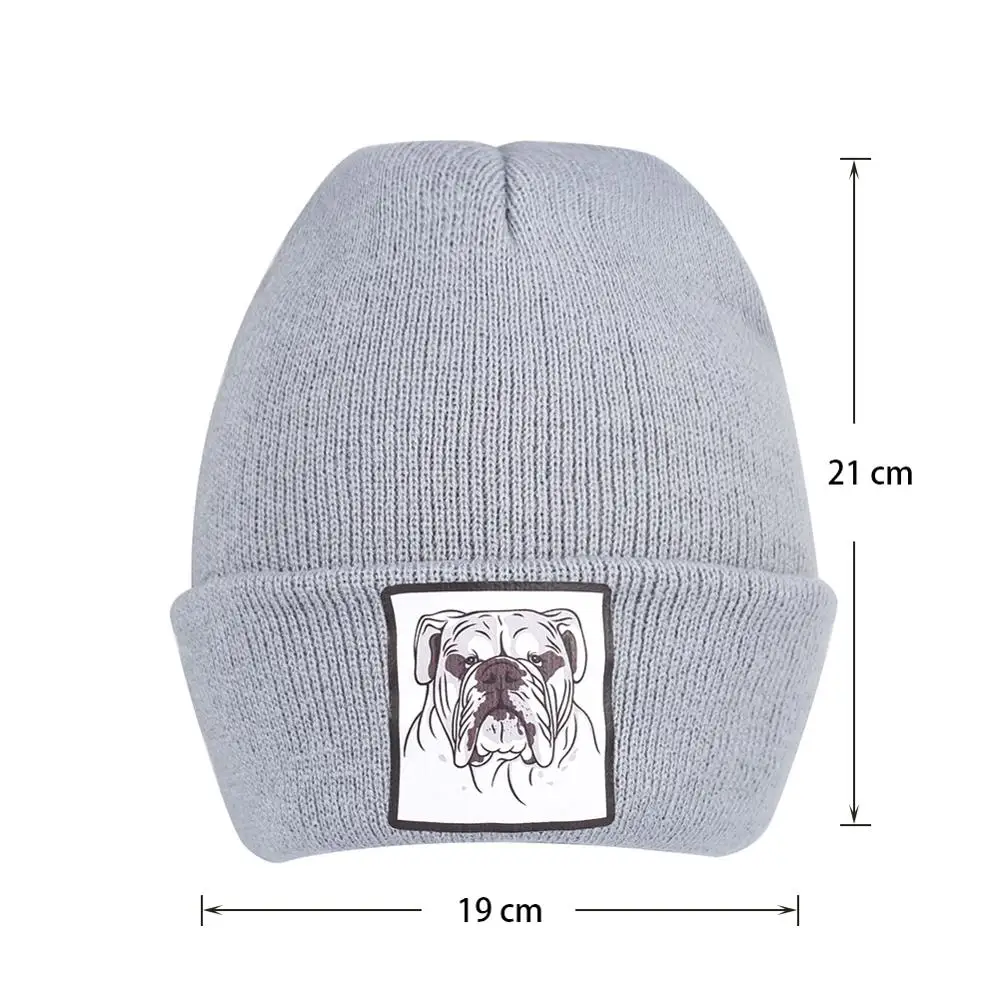 Однотонные вязаные зимние шапки женские серые шапочки в форме бульдога мужская