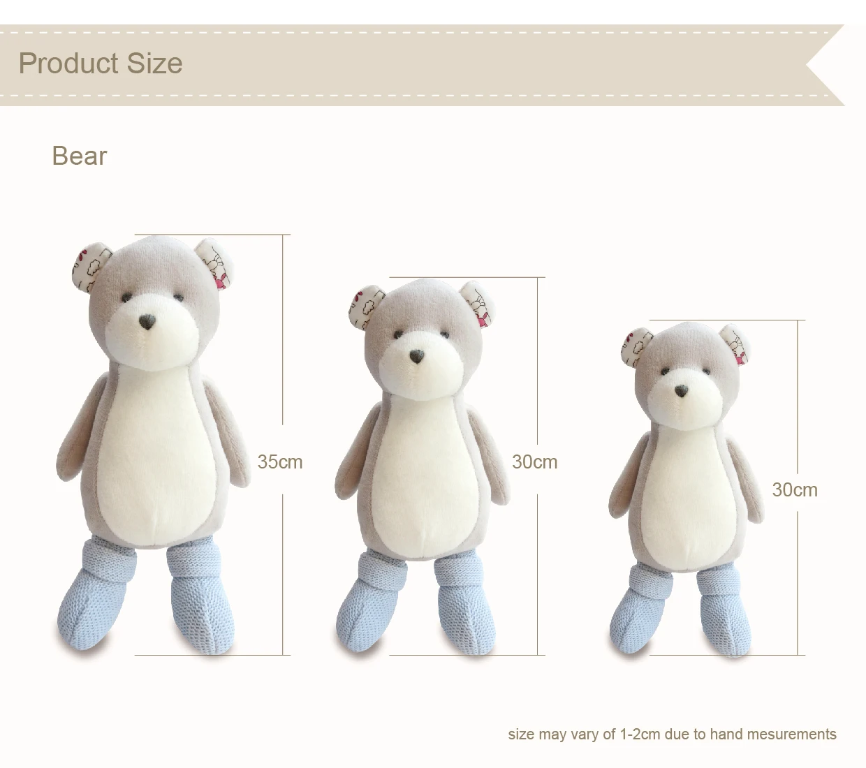 Роскошная мягкая игрушка медведя для новорожденных 100% хлопок серый трикотаж