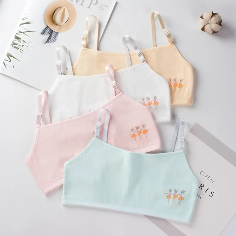 

Young Girls Double Layer Cotton Bra Cartoon Ballet Dancer Adjustable Bralette CORB