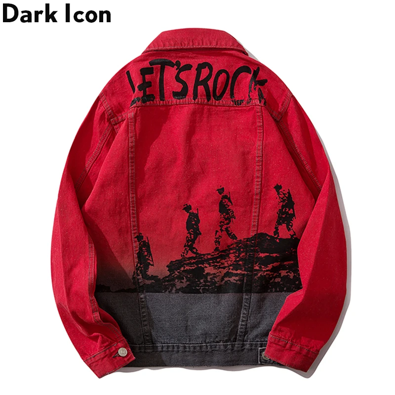 Синяя джинсовая куртка с градиентом красная уличная модная для мужчин и женщин