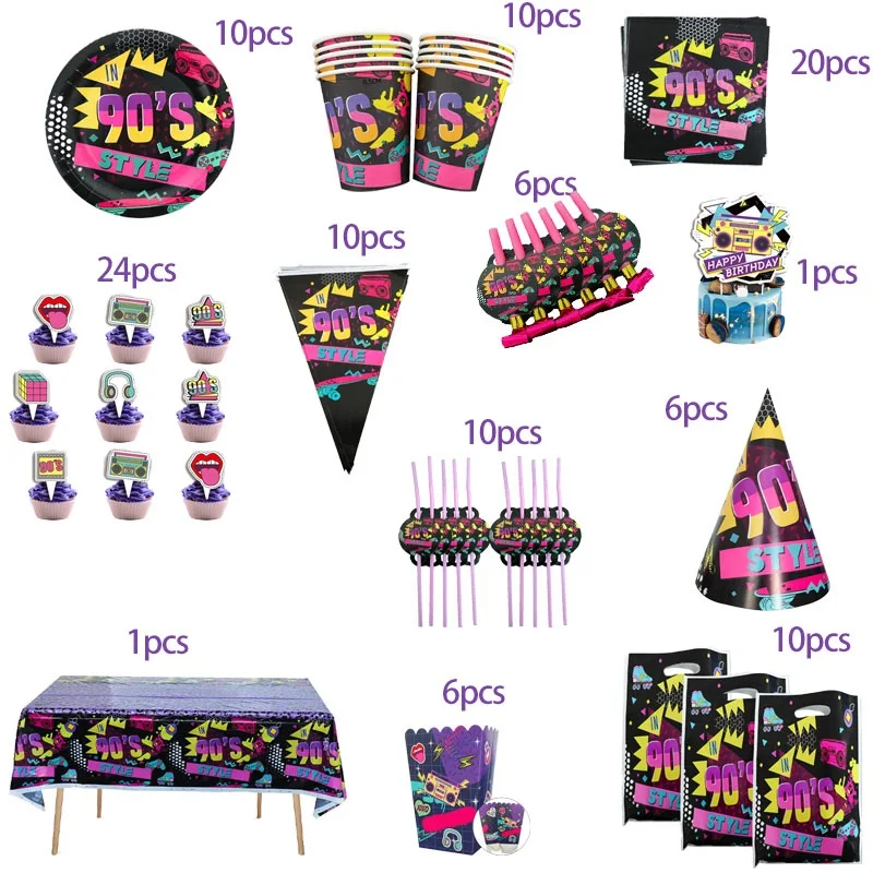 

Back To The 90’S Hip Hop Graffiti Brick Wall Retro Radio Fashion Birthday Party Supplies Plates Cups Napkins Tablecloth Balloon