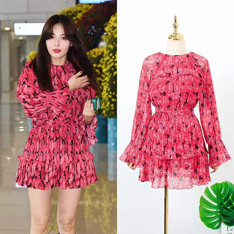 Kpop 4 минуты Ким хюнь одинаковая Летняя мода Темпераментная Женская шифоновая