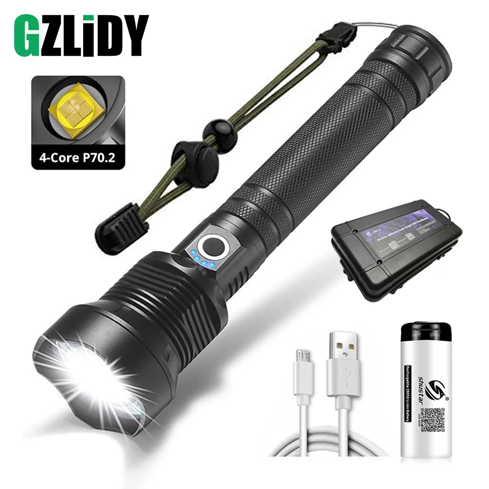 

USB Rechargeable LED Flashlight 4 Core P70.2 Super Bright Torch Zoom Camping Lantern Waterproof Portable 18650 Bicycle Light