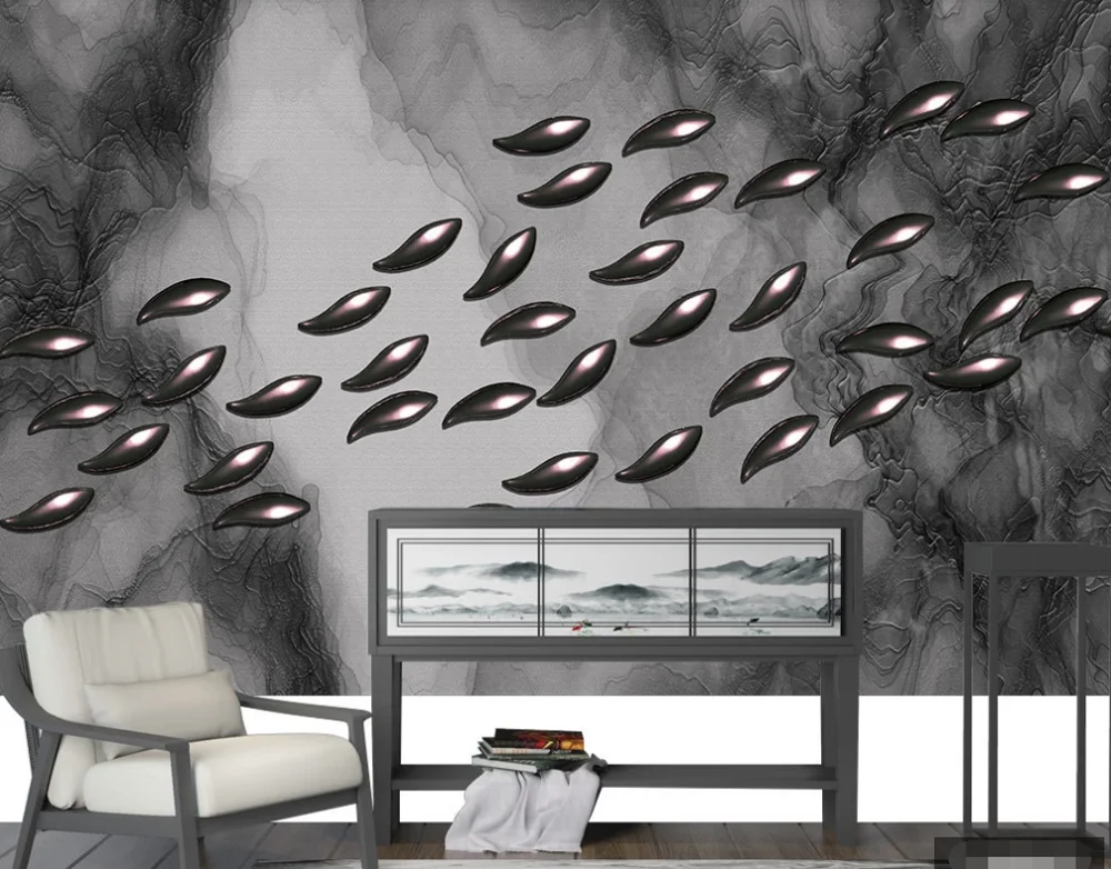 Custom mural wallpaper 3D5D8D Nordic abstract texture metal wrought iron fish modern decorative painting background wall |