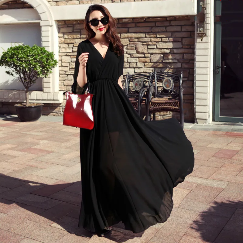 Летнее платье для женщин богемное шифоновое красное повседневное Свободное