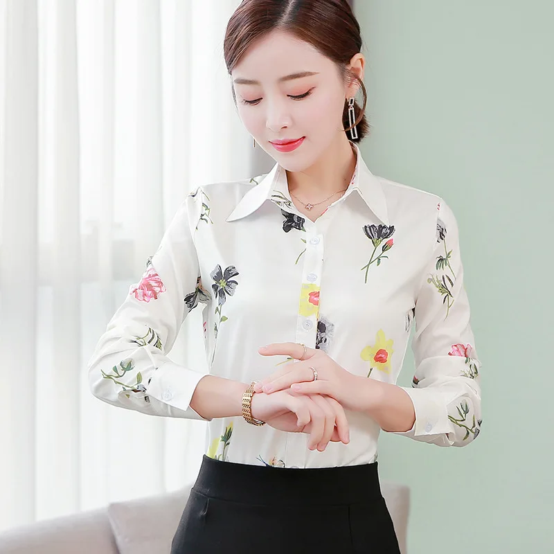 

S-5xl Large Size Tops Plus Size Autumn Shirts Casual Long Sleeve V-neck Button Print Blouse 2020 Fashion Women Chiffon Blouses