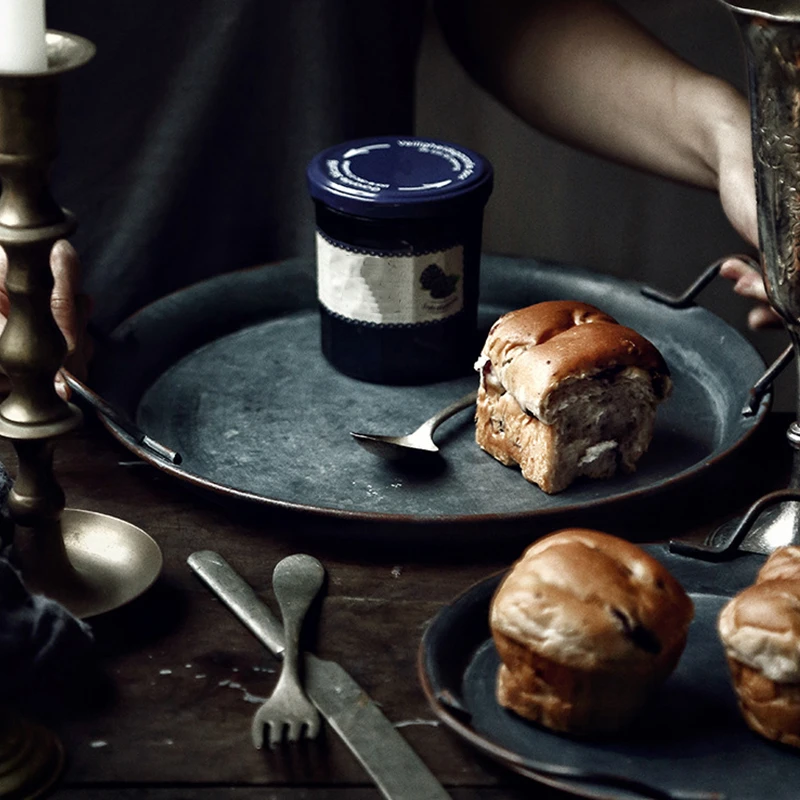 Металлический поднос с ручками для украшения хлеба в стиле ретро десерта ручной