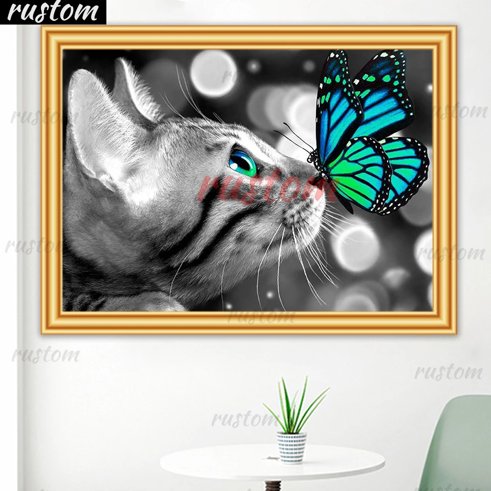 

Набор для алмазной вышивки стразы, картина из мозаики «сделай сам» в виде кошки, бабочки, полная вышивка, домашний декор