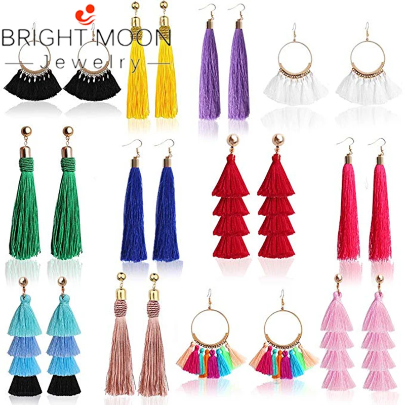 Яркие лунные серьги с кисточками до 12 длинных нитей подвесками в виде шара Серьги