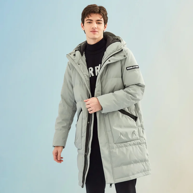 Metersbonwe  Long Down Winter Jackets Business Hooded Thick Winter Down Coat Men Solid Fashion Overcoat Outerwear Warm