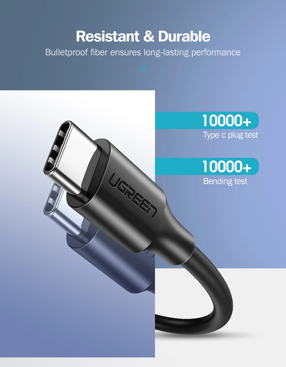 Ugreen 60 Вт USB C к usb type-C кабель для huawei mate 20 PD QC 4,0 Быстрая зарядка кабель для передачи данных для Macbook samsung S9 Plus USB C кабель