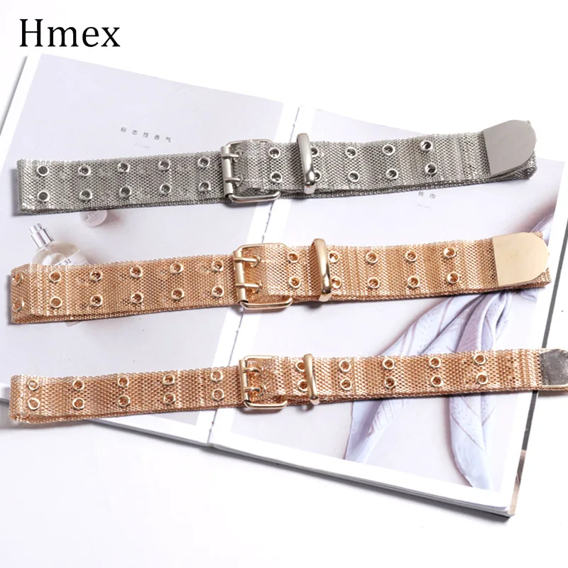 Модный золотой женский поясной ремень панк Полный металлический двойной штифт