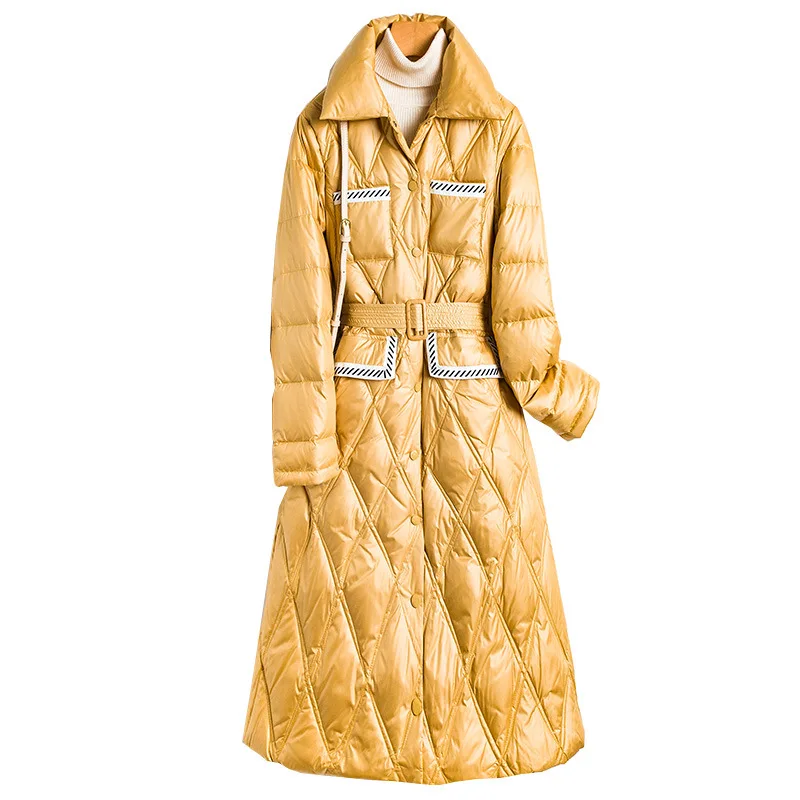 

Down jacket 2020 new bright color Korean version of slim-fit waist warm mid-length lightweight bright white duck down jacket