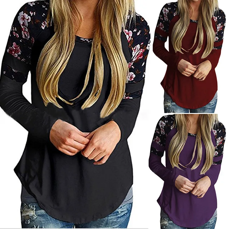 Футболки с круглым вырезом и принтом пуловеры длинными рукавами|Женские