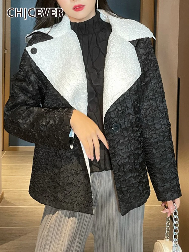 

CHICEVER Straight Blazers For Women Notched Collar Long Sleeve Single Breasted Solid Jackets Female Korean Fashion Clothing 2021