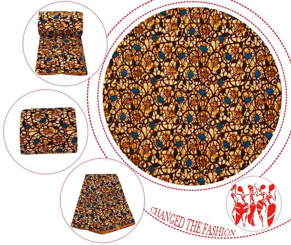

Brown Fashion Style African Ankara Wax Fabric Breathable Pure Polyester African Ankara Wax Fabric Material for Wedding Casual