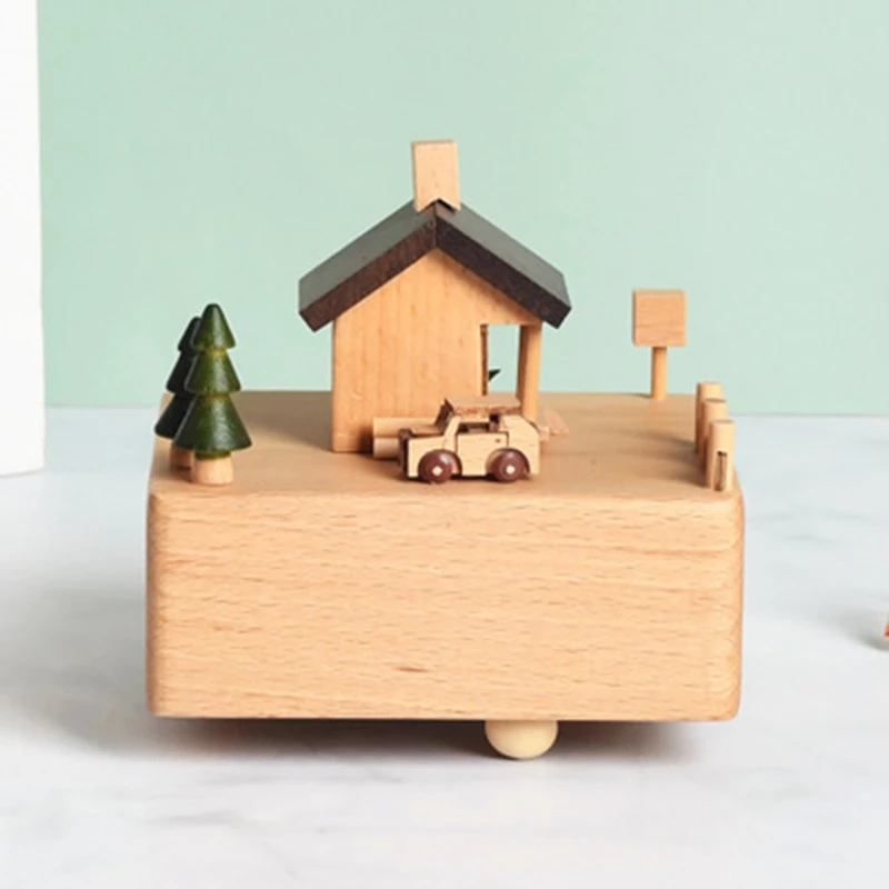 

House Warm Cabin Car Wooden Music Box Handmade DIY Music Box Solid Wood Custom Small Ornaments