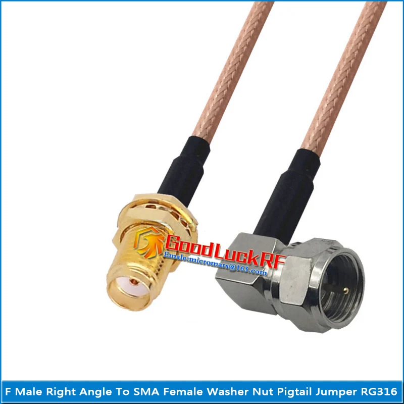 

1X Pcs F Male 90 Degree Right Angle to SMA Female Washer O-ring Bulkhead Panel Mount Nut Pigtail Jumper RG316 Cable Low Loss