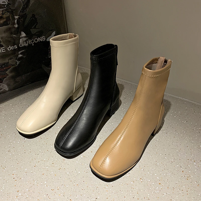 

Женские кожаные ботинки с круглым носком, женские резиновые сапоги, до середины икры, из искусственной кожи, без застежки, осень 2021