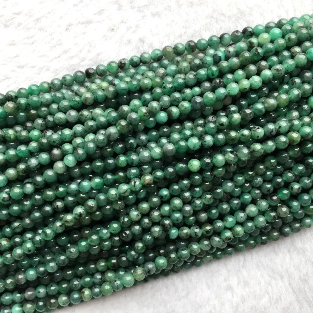 

Genuine Natural Columbia Emerald Green Semi-precious stones Round Beads 15"