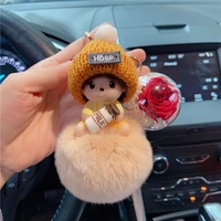 cute soft cute doll key chain women woolen hat plush jewelry original keychains bag pendant fashion car key chains couple gifts