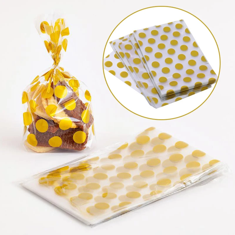 100 шт. прозрачные пластиковые подарочные пакеты в горошек для упаковки