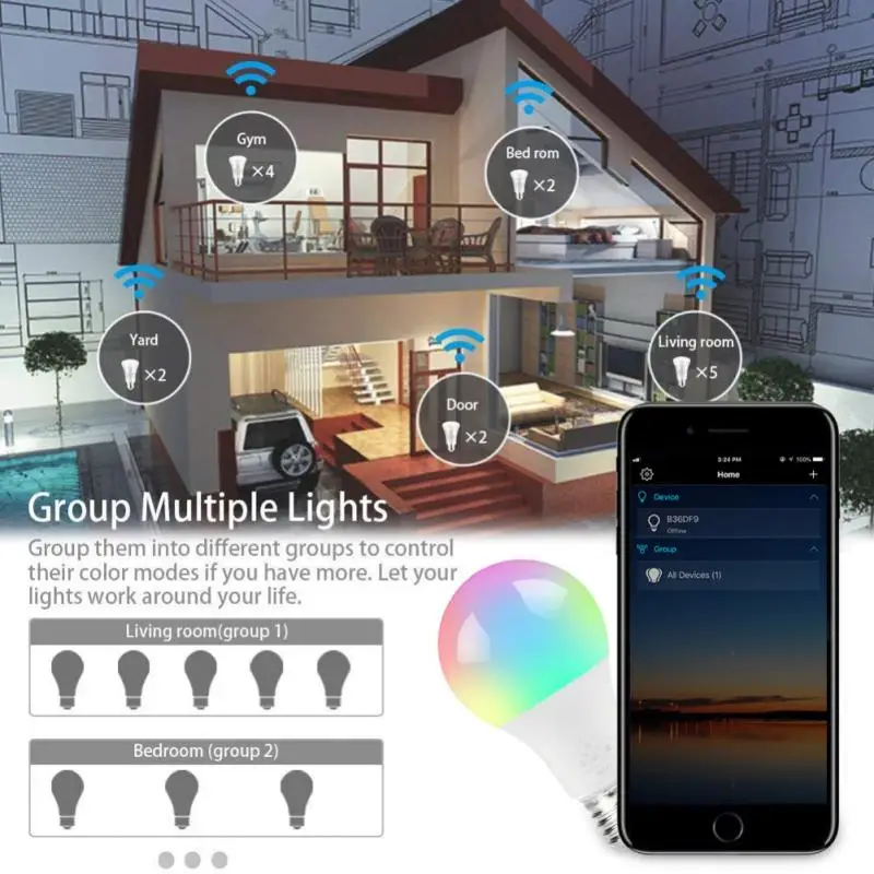WI-FI смарт-лампа 40 Вт Восход Wake-Up умный светодиодный светильник лампы RGB затемнение