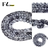 4 12mm natural black snowflake jaspers loose spacer round stone beads for jewelry making diy bracelets necklace needlework 15