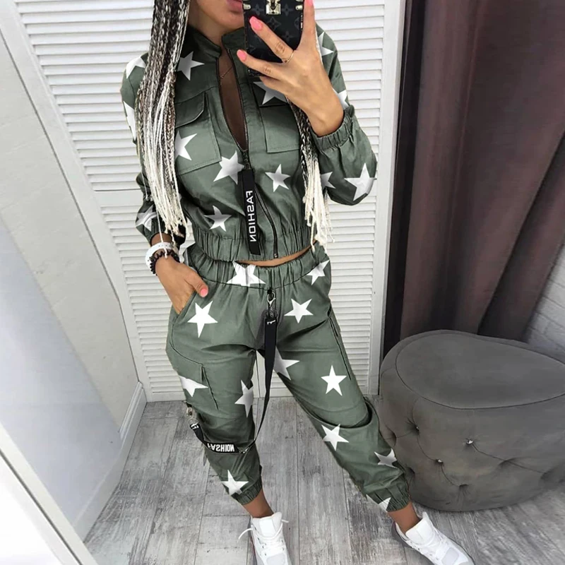 

2021 Spring Women pockets Sets Autumn Long Sleeve Tops&Pants Streetwear Track Suit Casual Sport Running Outwear 2 Pieces Set