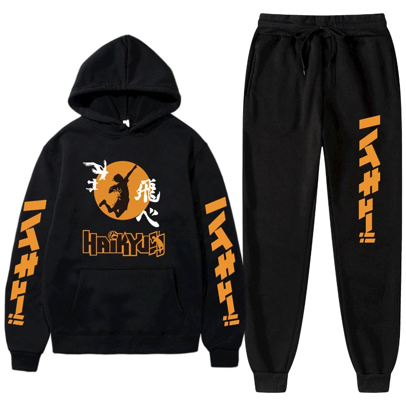 

Japan Haikyu Anime Figures Hinata Harajuku Winter Tracksuit 2 Piece Set Print Hoodies pants Sportwear men Suit Hoodie Sweatshirt