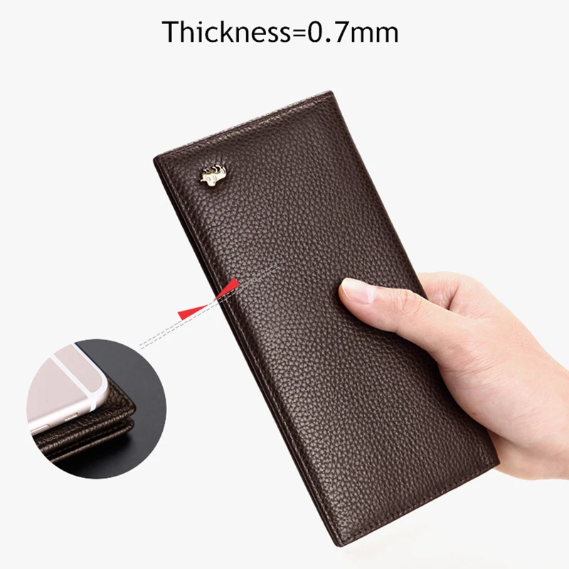 

Bison Denim Black Genuine Leather Long Purse Bag wallet for men Business Thin Wallet Luxury Brand Design Handy Slim Male Wallet