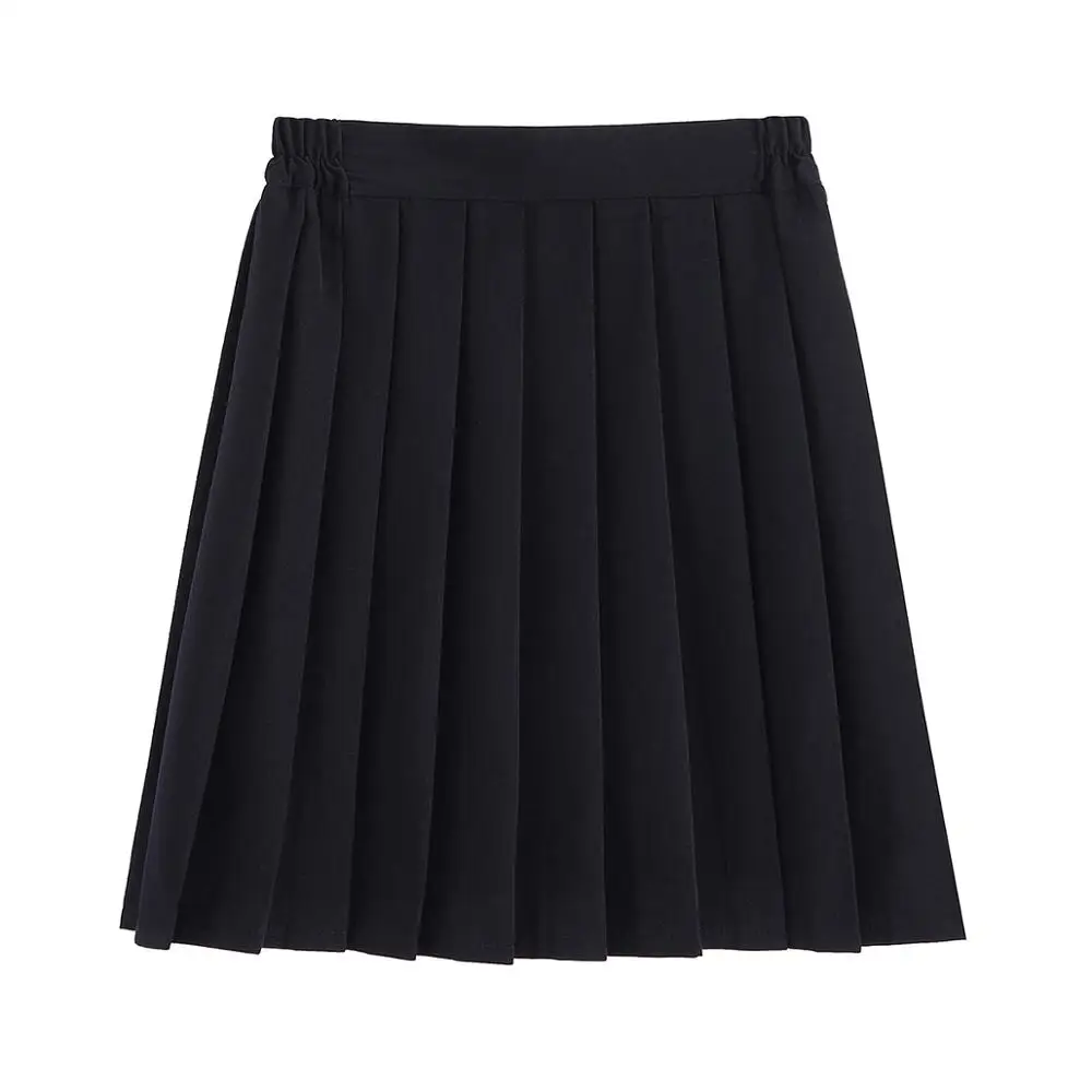 short black Q3 Женская летняя японская юбка с высокой талией в консервативном стиле, костюм для школьниц JK, Матросская форма, одноцветная плиссированная юбка размера плюс - Цвет: short black Q3