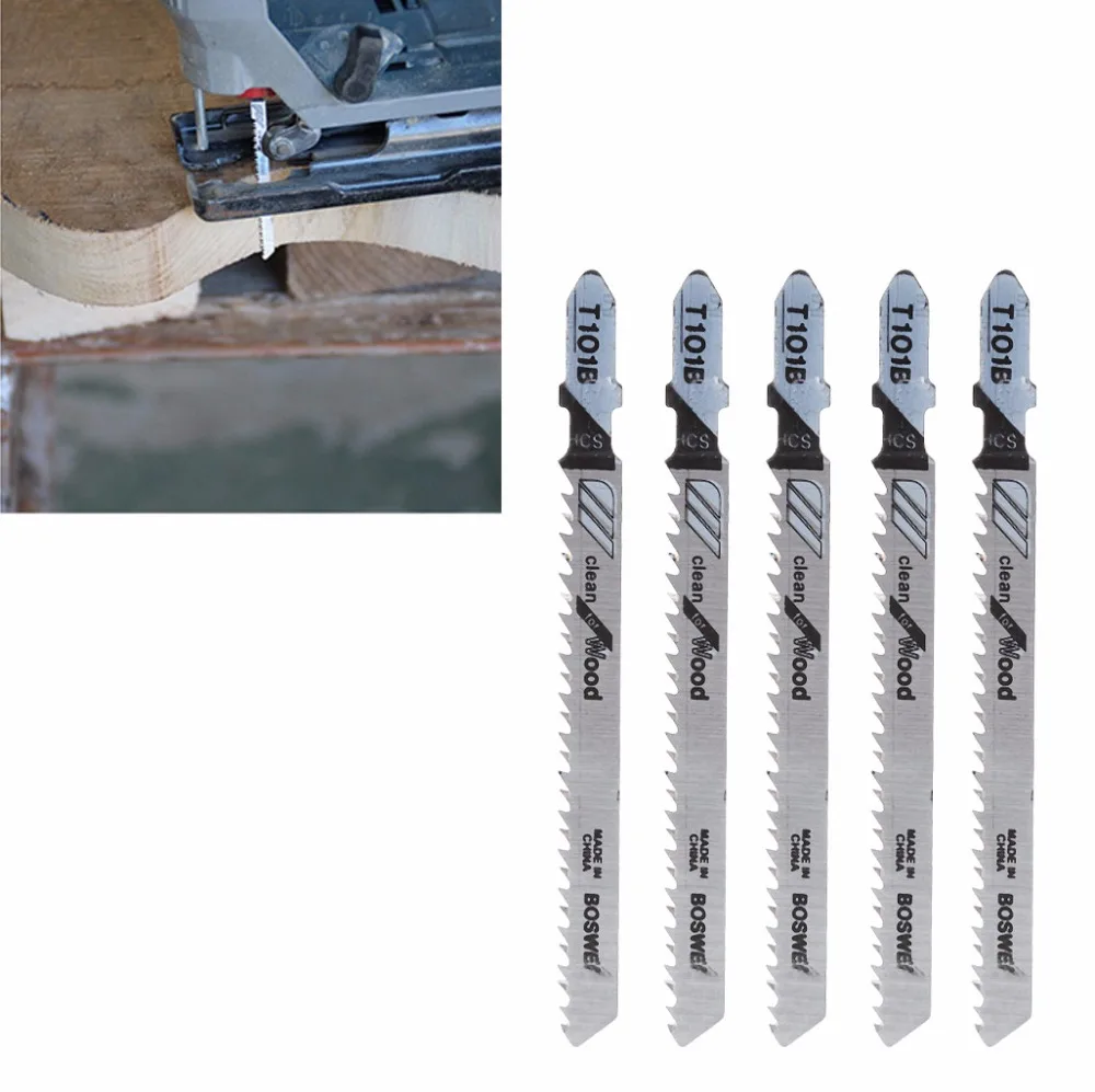 

5 Pcs/1 Set T101B HCS 100mm Jigsaw Blade Clean For Wood T-Shank Jig Saw Blades
