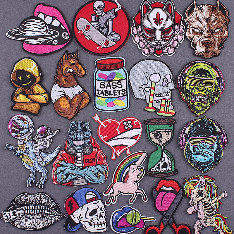 

Hippie Patches On Clothes DIY Punk animal Clothing Thermoadhesive Patches For Clothes Stripes Badges On Backpack Applique Decor