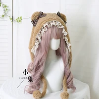 japanese lovely lace cap lei feng lolita daily bear plush earmuffs ears joker ins baotou hat