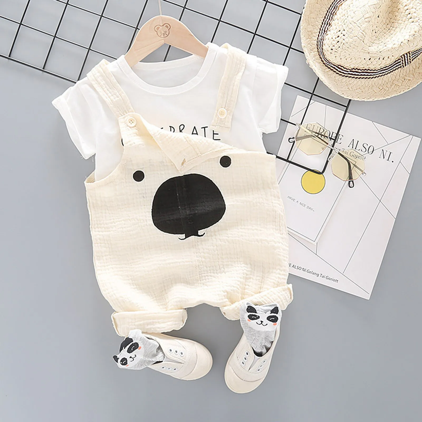 Summer Baby Boy Clothes Cartoon Print Top+bear Shorts Kawaii Outfits Set Toddler Casual Children Suit Tracksuits |