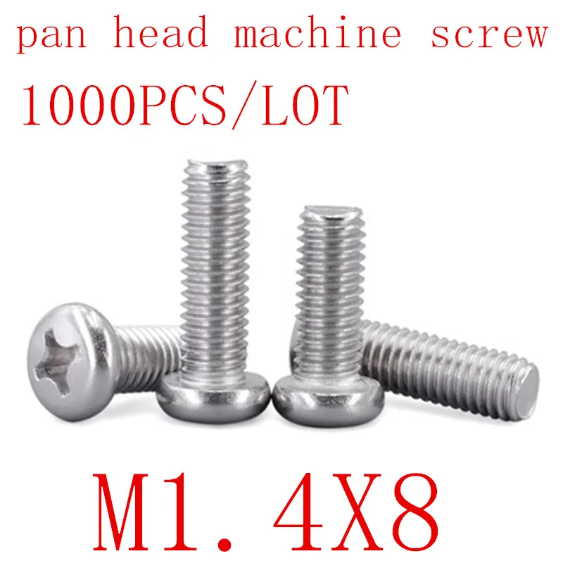 

1000PCS M1.4*8 m1.4x8 DIN7985 GB818 Stainless Steel Cross Recessed Pan Head Screws Phillips Screws Bolts