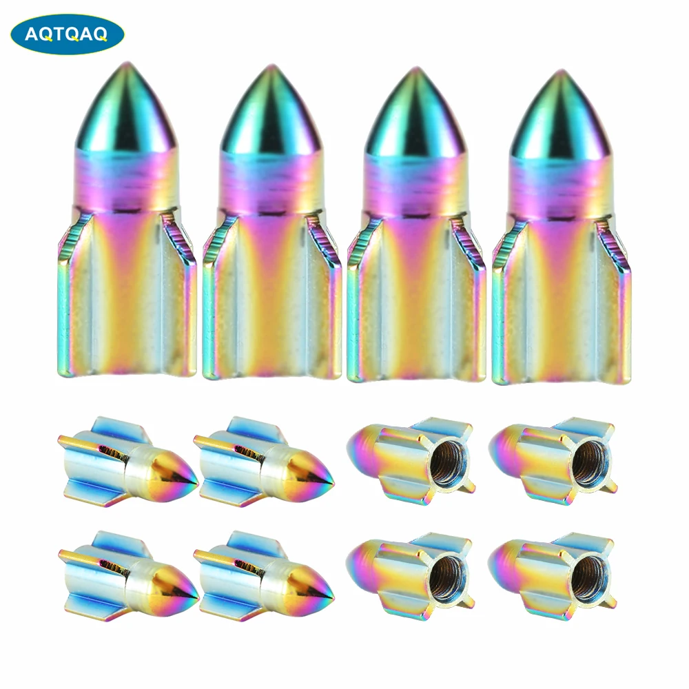 AQTQAQ 4 шт./комплект, алюминиевые воздушные Чехлы в форме ракеты для крышки стержня вентиля шины колес, универсальные разноцветные чехлы для а...
