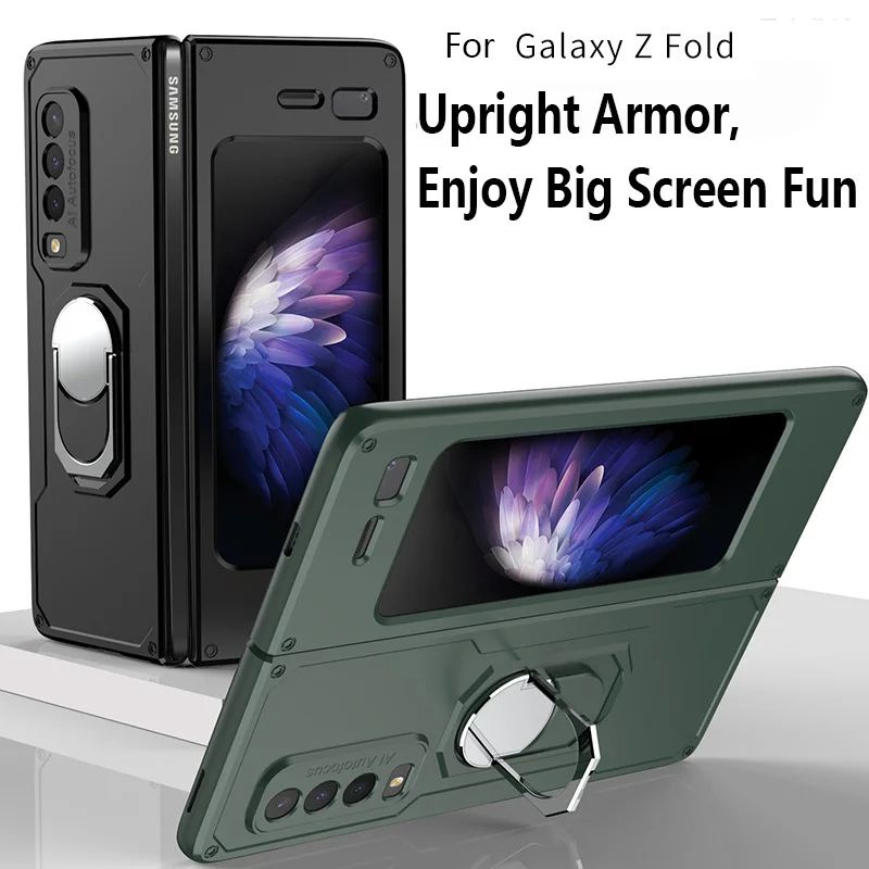 

Armor Manly PC Hard Shell For Samsung Galaxy Z Fold 1 Phone Case Ring Holder Creative Solid Color Shockproof Protective Funda