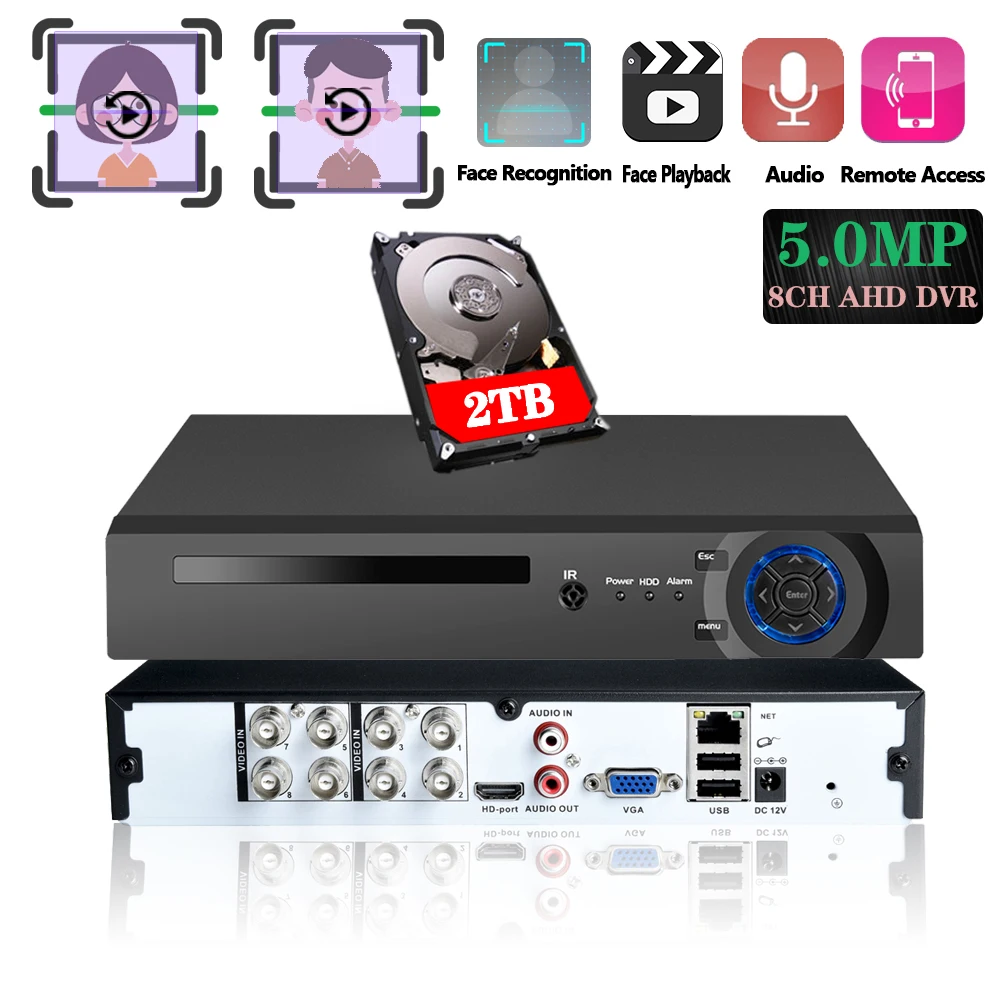 Гибридный видеорегистратор 6 в 1 5 МП AHD DVR NVR 8 каналов 1080P 4 Onvif RS485 Coxal Control P2P