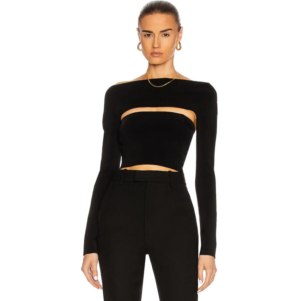 

Женская футболка с длинным рукавом, черно-белая, бандажная, 2020