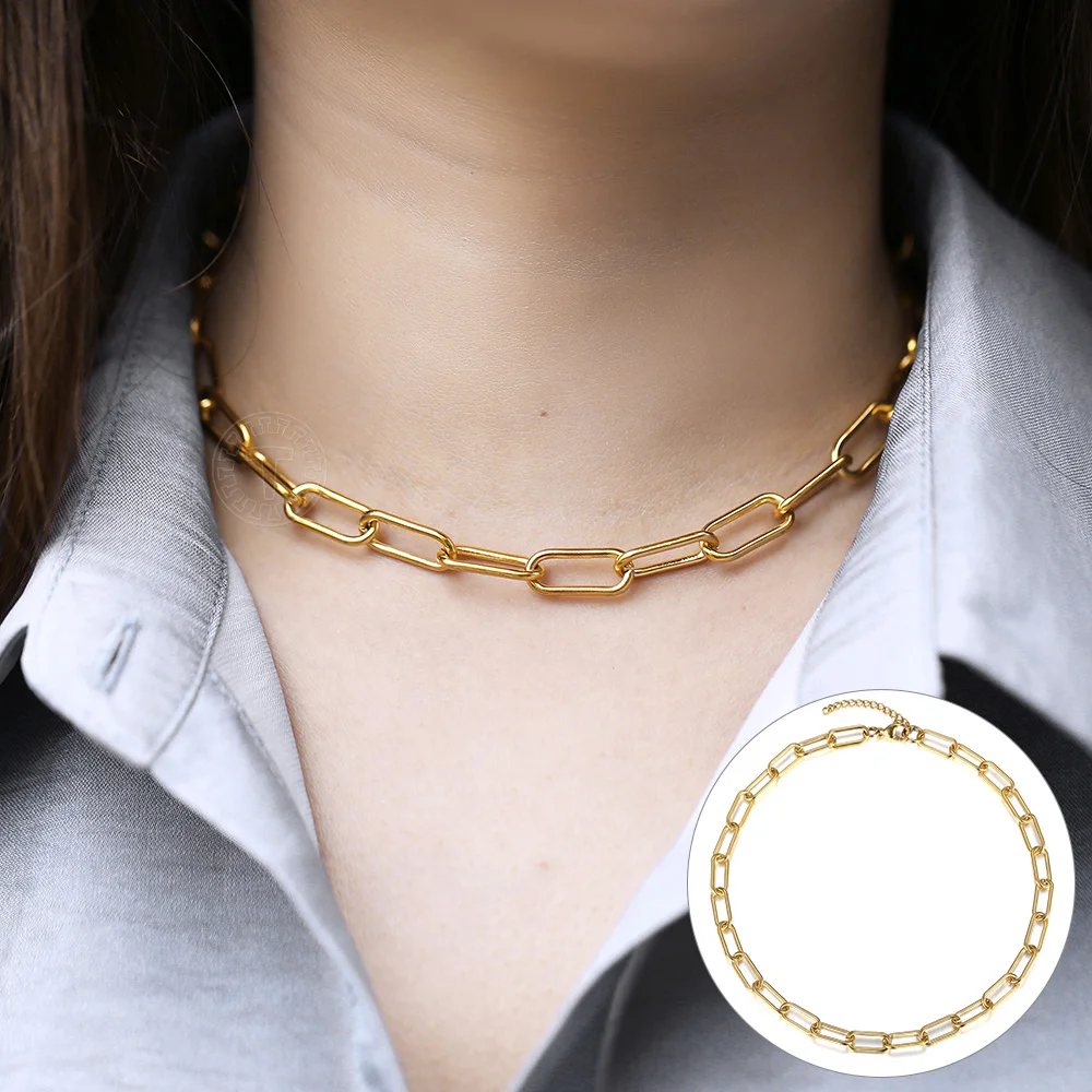 Новинка Трендовое колье-чокер 7 мм золотистого цвета Rolo Link колье для женщин и