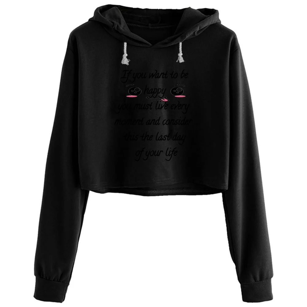 

Be Happy Crop Crop Hoodies Women Y2k Kawaii Goth Grunge Pullover For Girls
