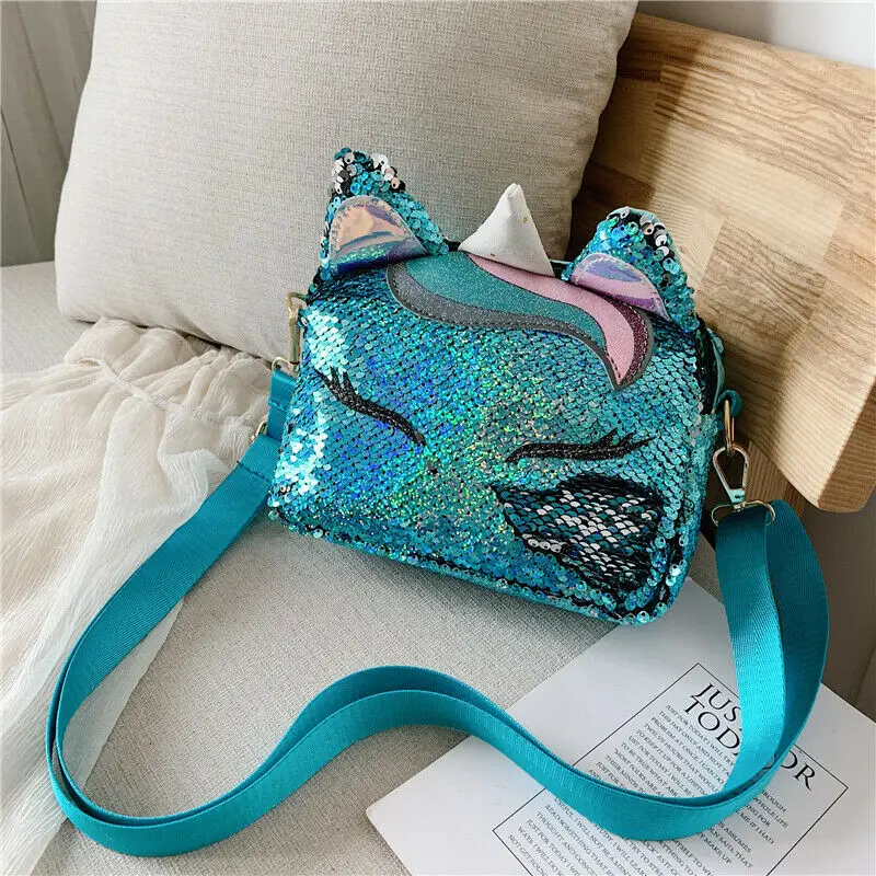 Синий Модные сумки с единорогами для девочек, дорожные женские сумки с мультяшным принтом на плечо, роскошные кожаные сумки через плечо с блестками - Цвет: Синий
