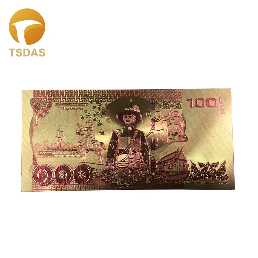 Colored Thailand Banknotes 24K Gold Banknote Plated Fake Money 100 Baht Bank Note for Business Gift 10pcs/lot|banknote gold|banknote billbanknote lot