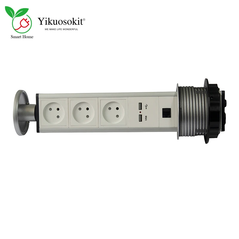 

High Quality Manual Pulling Israeli Desktop Power Socket 5V 2.1A 2 USB Charger RJ45 Tabletop Electric Hidden Outlet CE Rohs