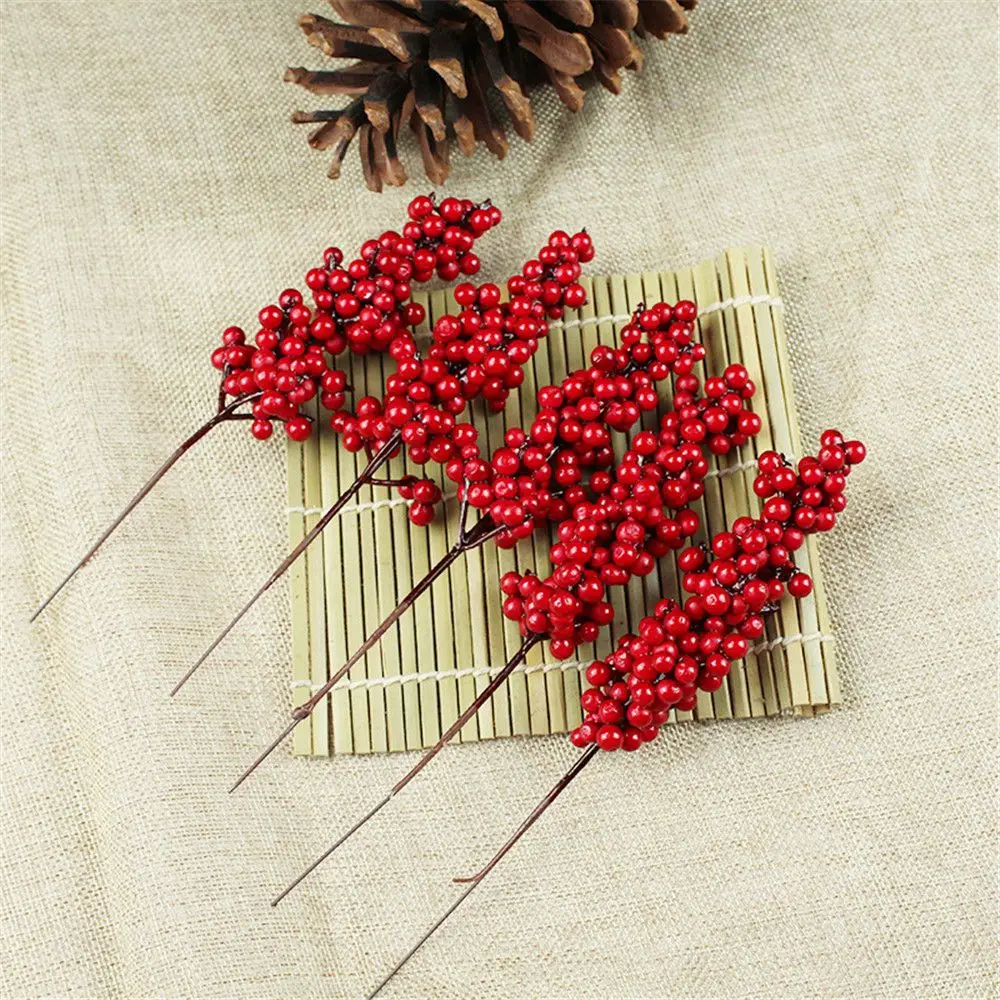 

20-26cm Christmas Tree Decoration Flower Branch Red Berry Bouquet Bubble Artificial Pine Cone Wedding Party Decor