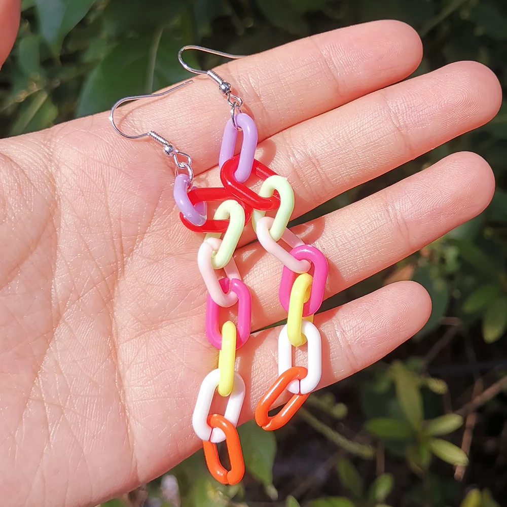 

ZX New Long Geometric Dangle Earrings for Women Girls DIY Handmade Resin Chain Large Statement Drop Earrings Wholesale Jewelry