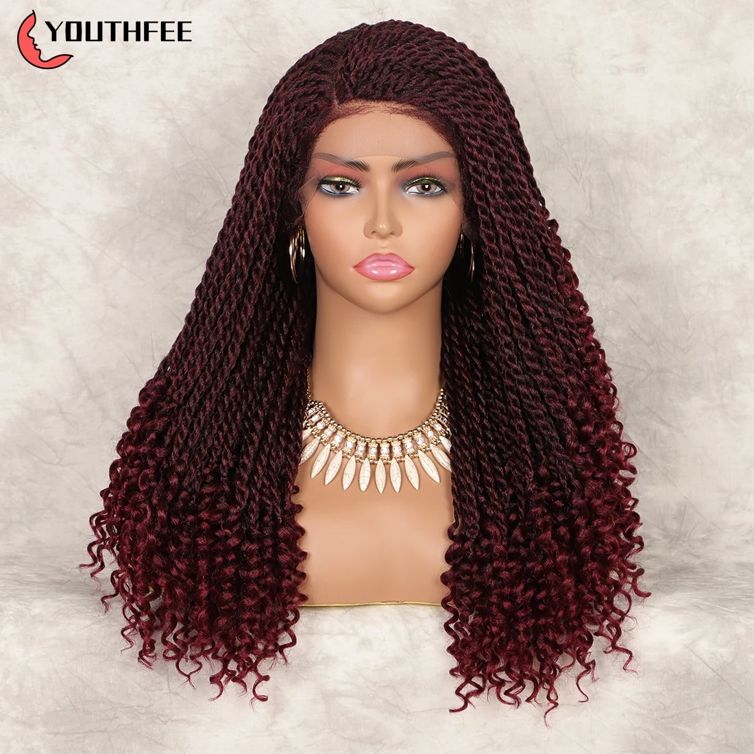 

Парик Youthfee Плетеный, цвет рандомный, 20 дюймов, с завитками, для женщин, синтетический, с кружевом спереди