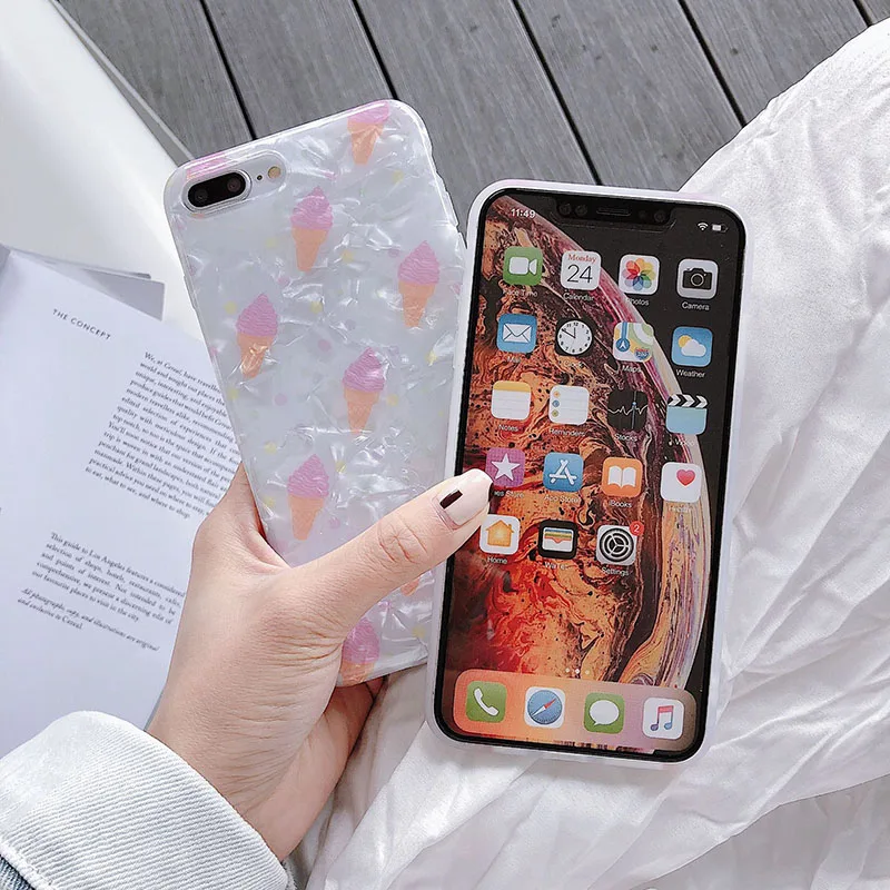 Простой чехол для телефона с рисунком мороженого iPhone 6 6s 7 8 Plus X Xs XR Max мягкий из ТПУ